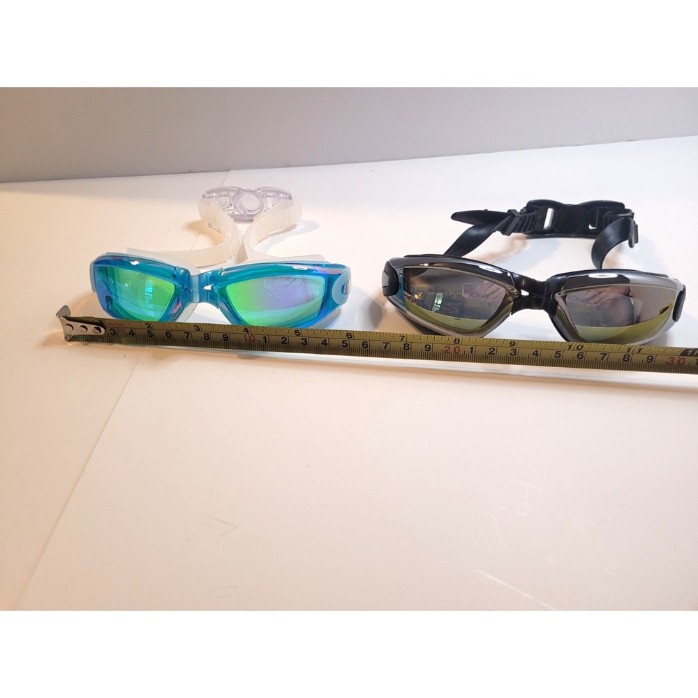 New Adult Swim Goggles 2 Pack Speedo Black Metallic & Aegend Blue Green Mirrored